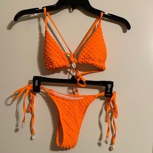 Orange Textured Bikini Set